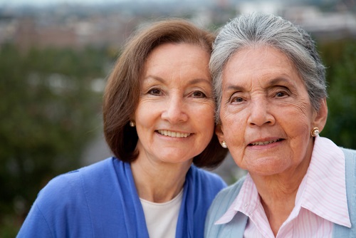Elderly mother and daughter