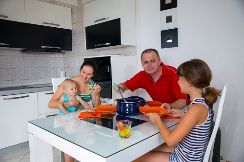 family eating healthy meal
