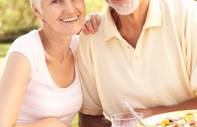 mature couple eating healthy