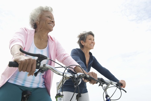 mature women bicycling