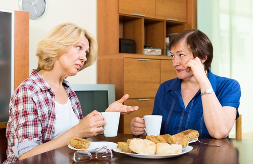 two women talking