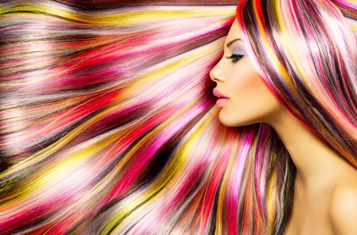 Model with beautiful multicolor hair
