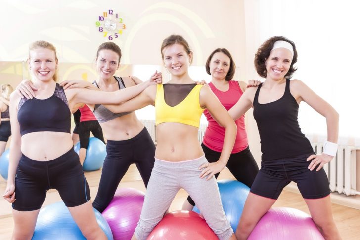 Happy women in fitness class