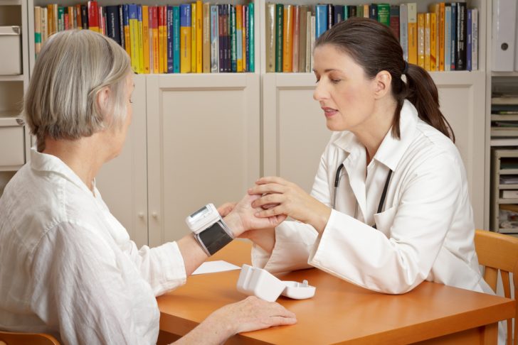 doctor, senior patient, blood pressure