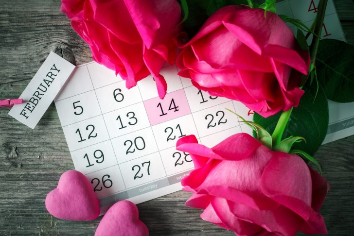 Valentine flowers and calendar